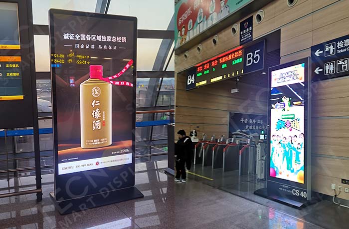 large vertical LED totem screen with reinforced base