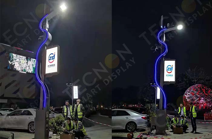Fuyong Subway Station smart pole with charging, monitoring, and LED display