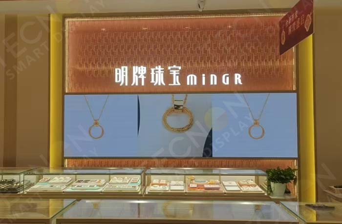 Indoor P2 LED wall display at MINGR store