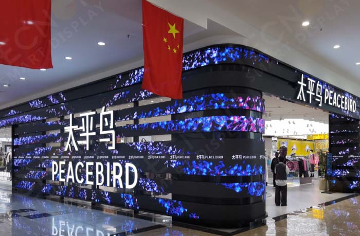 Large-scale indoor LED screen system in Peacebird retail space