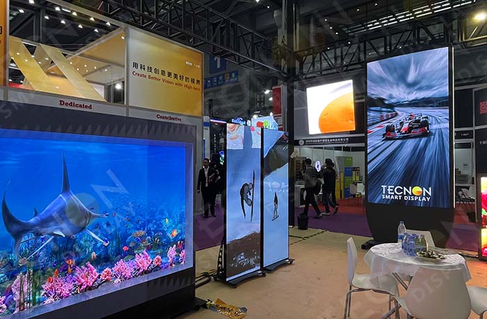 LED totem screen and led poster at exhibitor booth