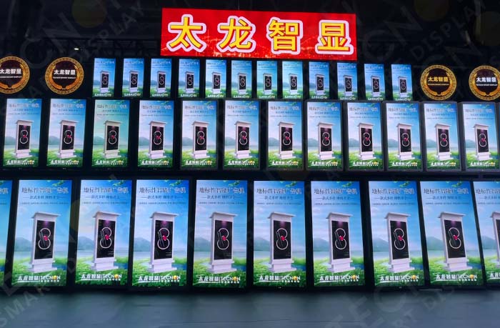 LED pole screen at exhibitor booth