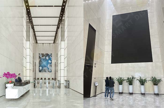Indoor COB LED display installed in office building lobby