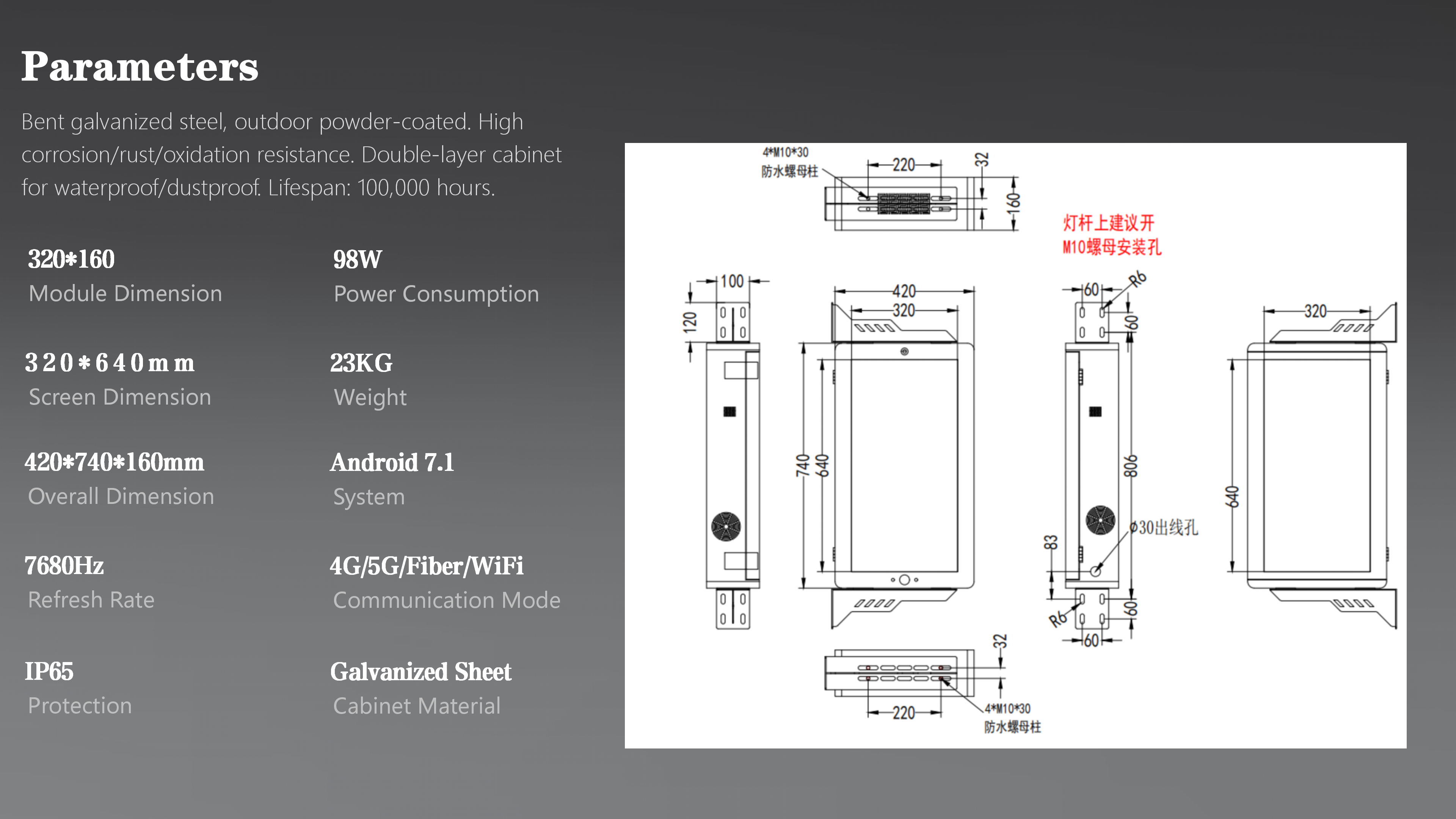TL320X640 Double Sided LED Pole Screen detail 02
