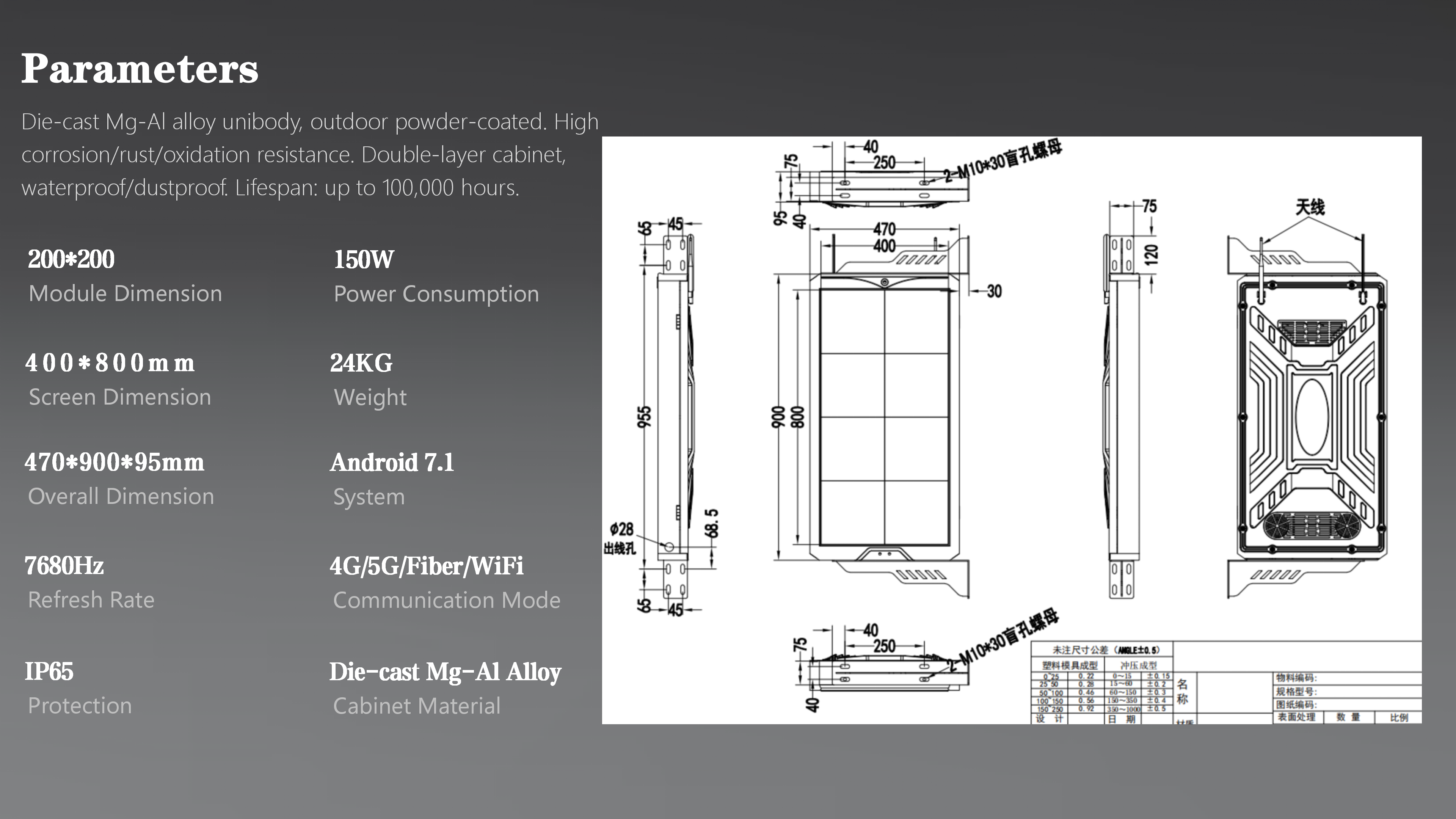 TL400X800 Die Cast Magnesium Single Sided LED Pole Screen detail 02