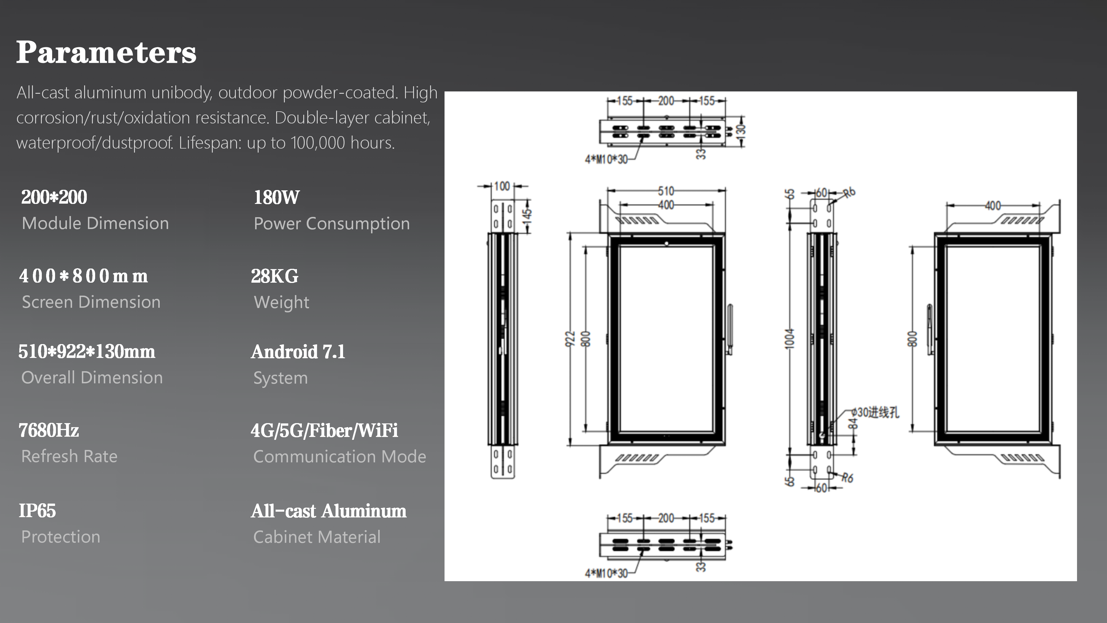 TL400X800 Double Sided LED Pole Screen detail 02