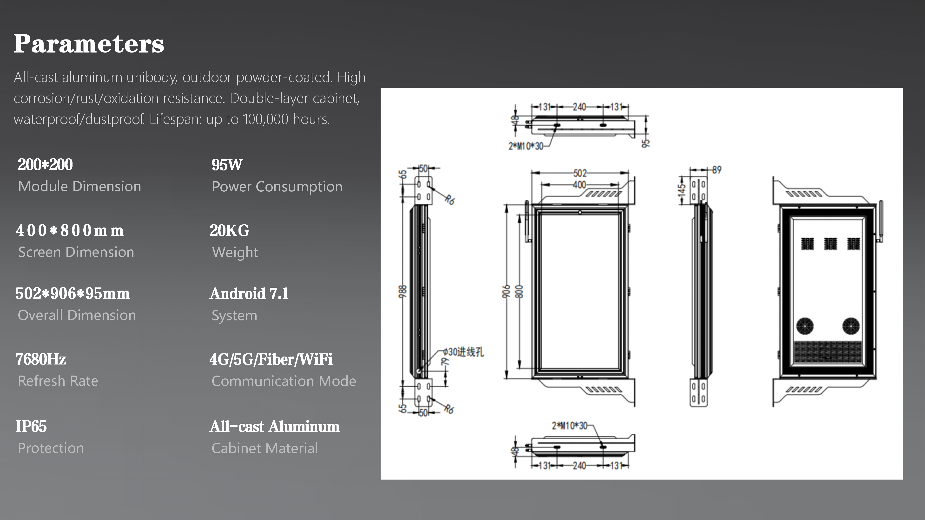 TL400X800 Single Sided LED Pole Screen detail 02